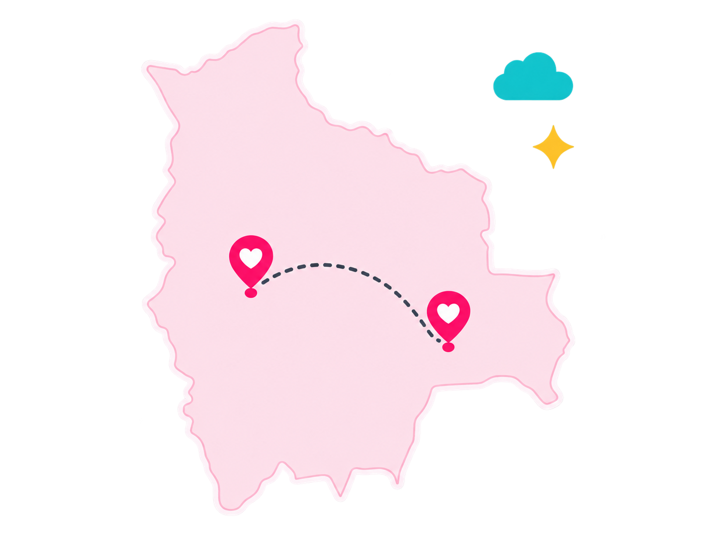 Mapa de Bolivia con presencia de Niñeras con Amor en Cochabamba y Santa Cruz